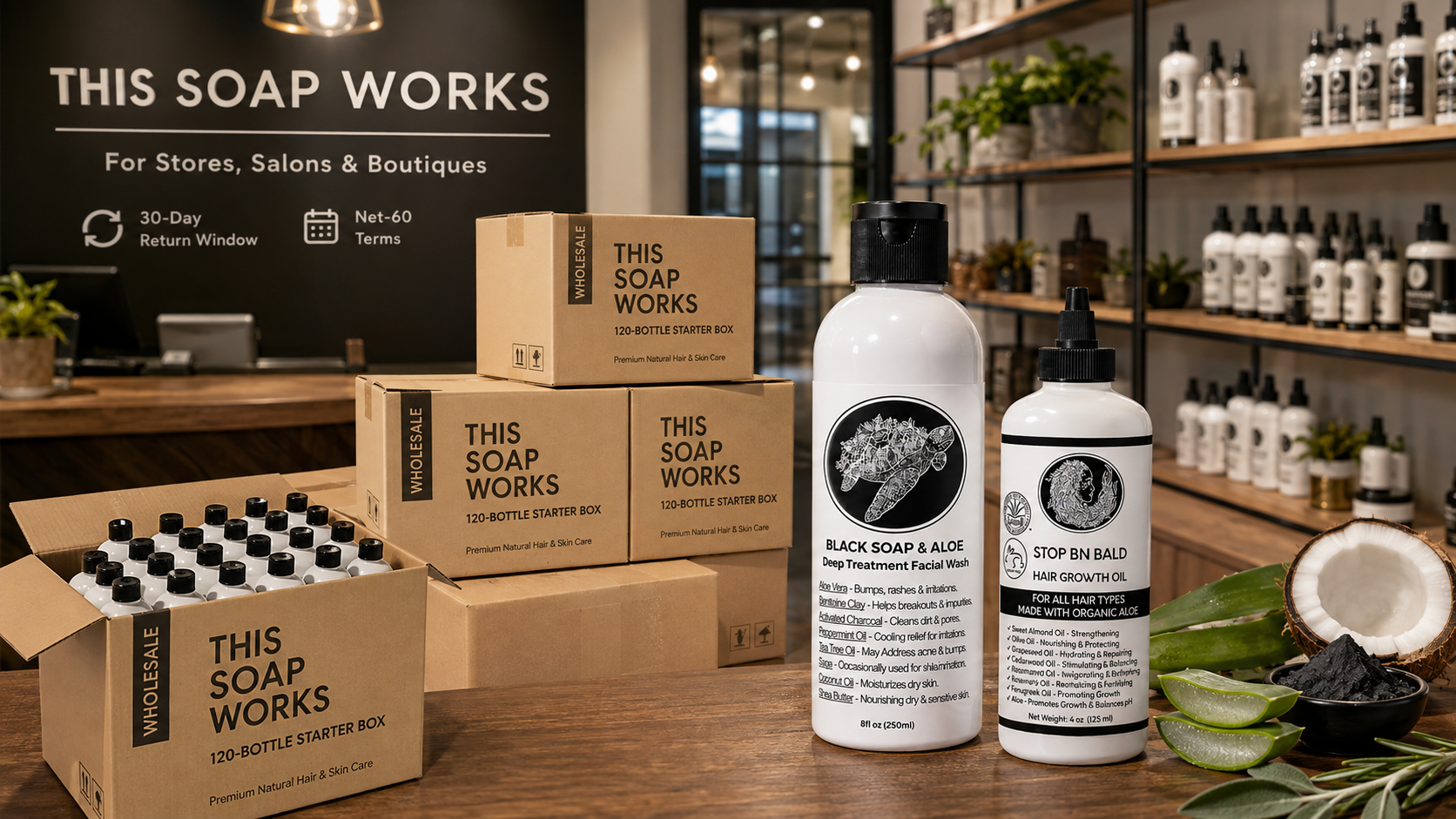 Retail partner holding STOP BN BALD Hair Oil