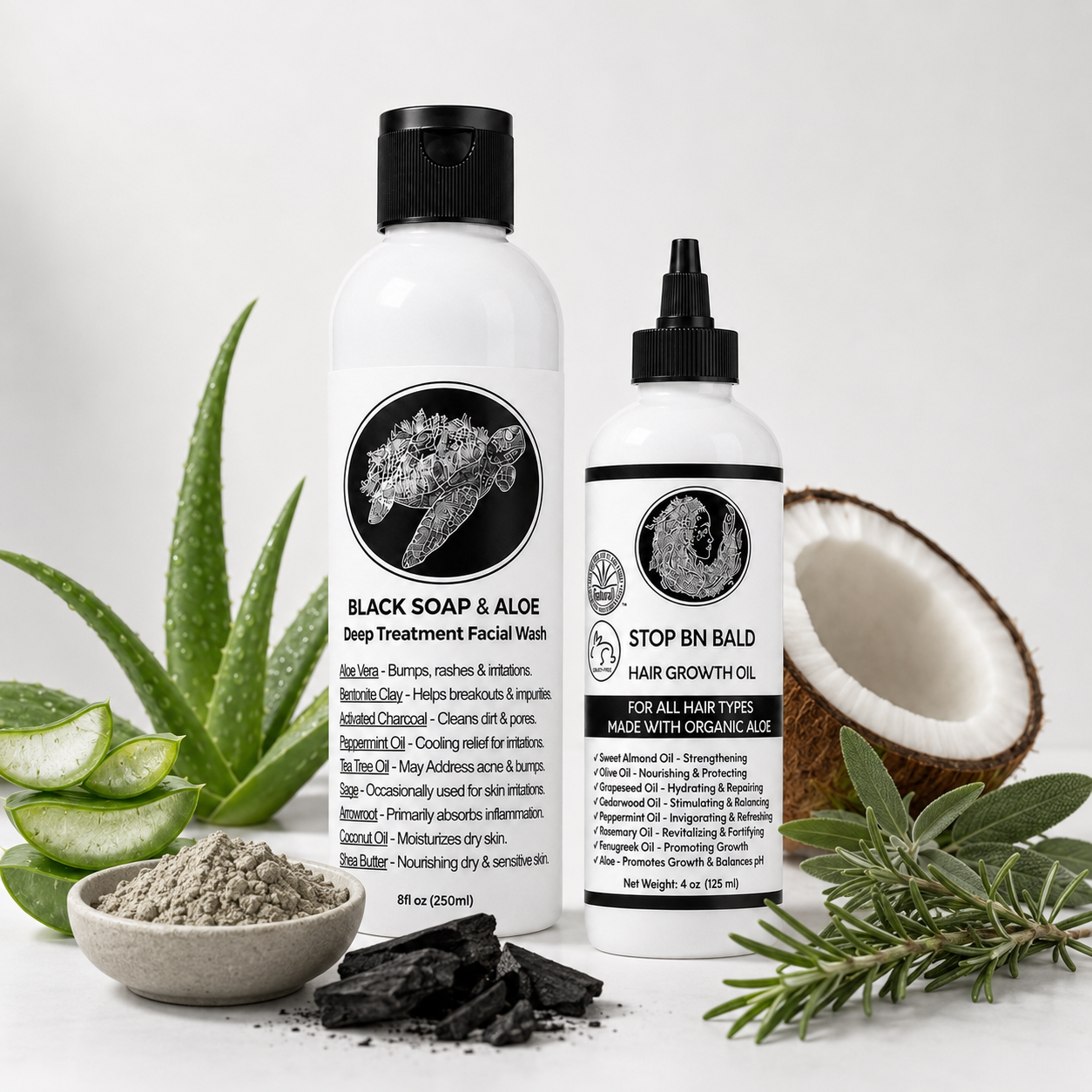 This Soap Works Face and Body Liquid Black Soap and STOP BN BALD Hair Oil